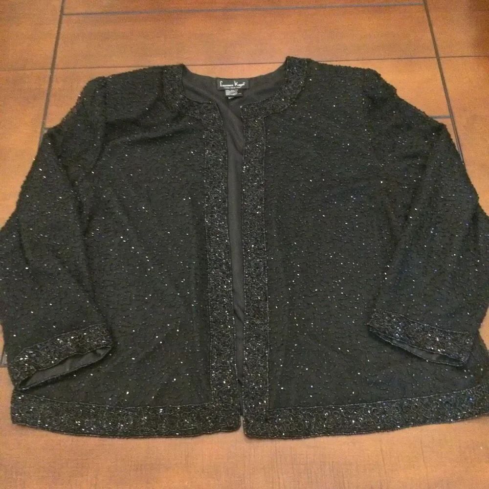 Laurence Kazar 100% silk beaded blazer 3x black vintage